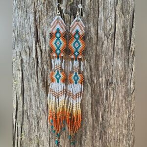 Long Beaded Southwest Fringe Earrings- Artisan Handmade